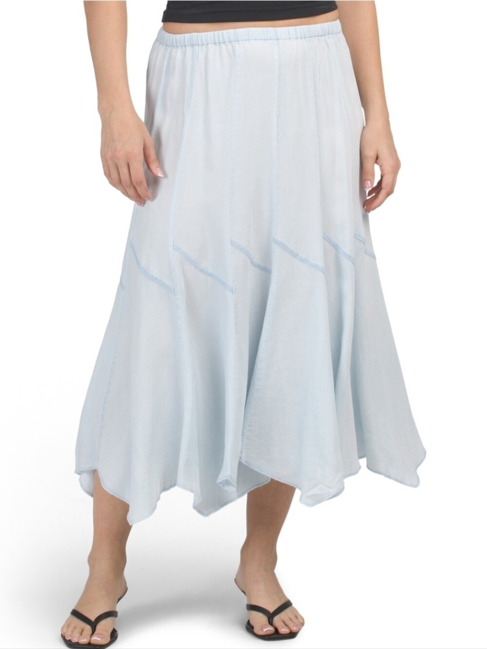 Chelsea & Theodore Pull On Angled Seamed Light Blue Handkerchief Hem Skirt XL